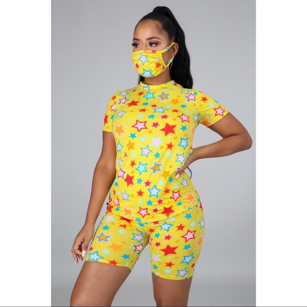 Star Print Biker Pants Set
